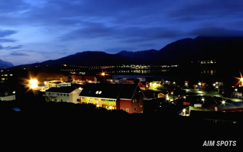 Nuuk city colorful houses and harbor