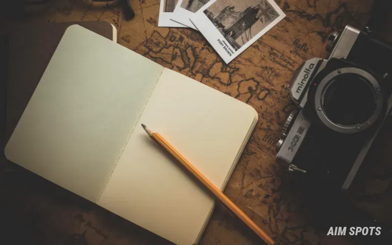 traveler writing in a journal at a scenic overlook