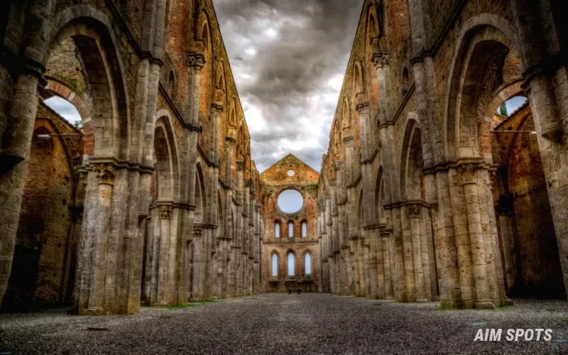 ancient ruins with protective barriers