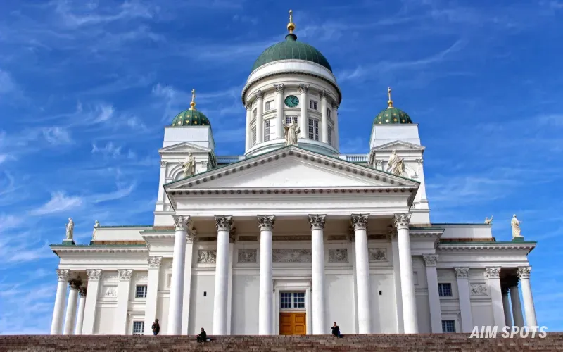 Helsinki city street with taxis