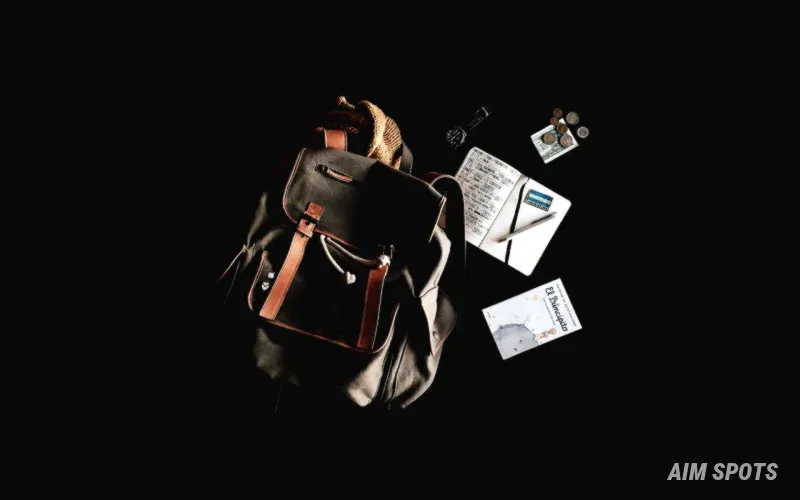 minimalist traveler holding a sleek travel backpack at the airport gate